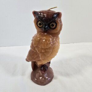 Vintage Wax Owl Glassy Eyes Large Figural Candle Statue 8.5"